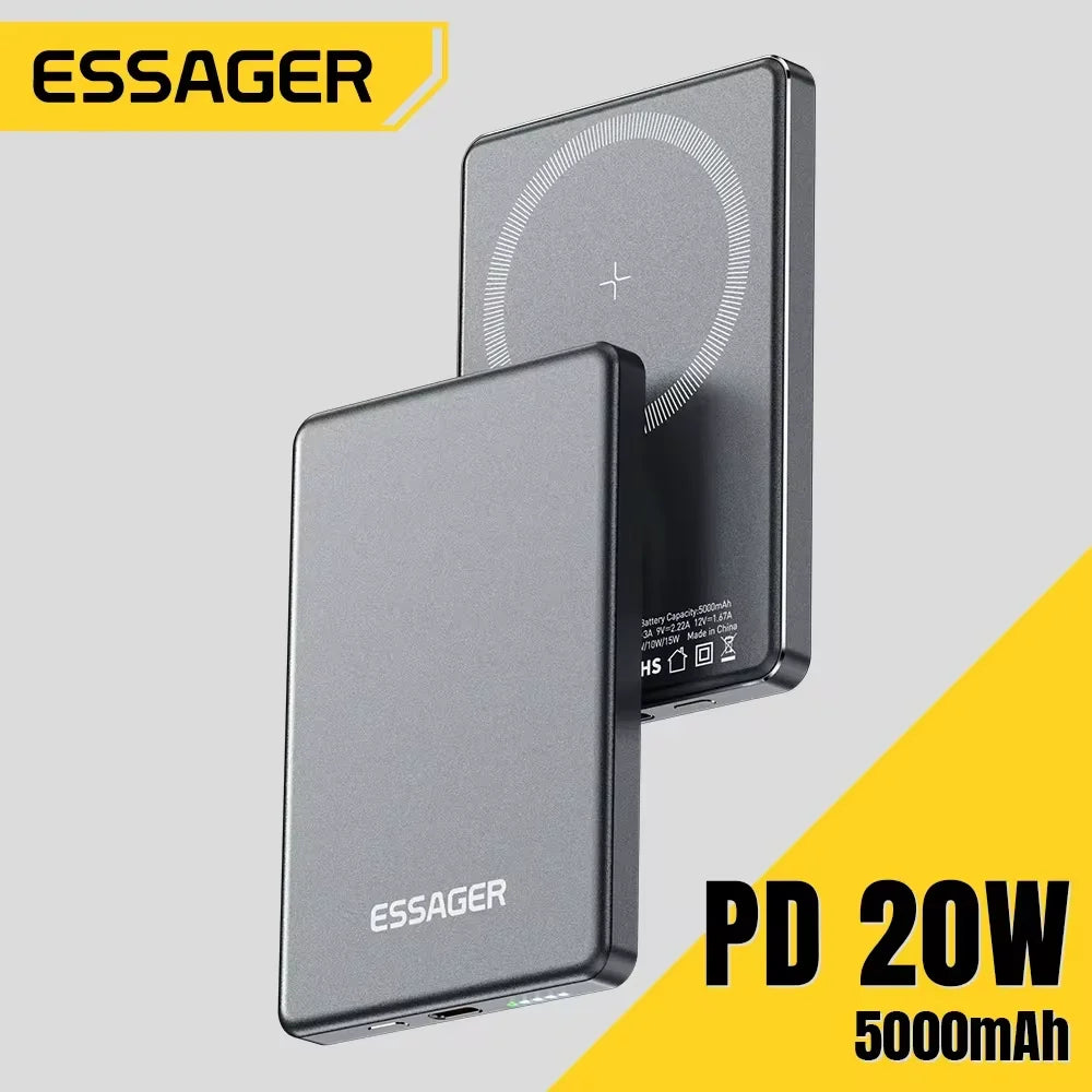 Essager Cargadori nalámbrico fino magnético, 20W, 5000mAh, Magsafe para iPhone