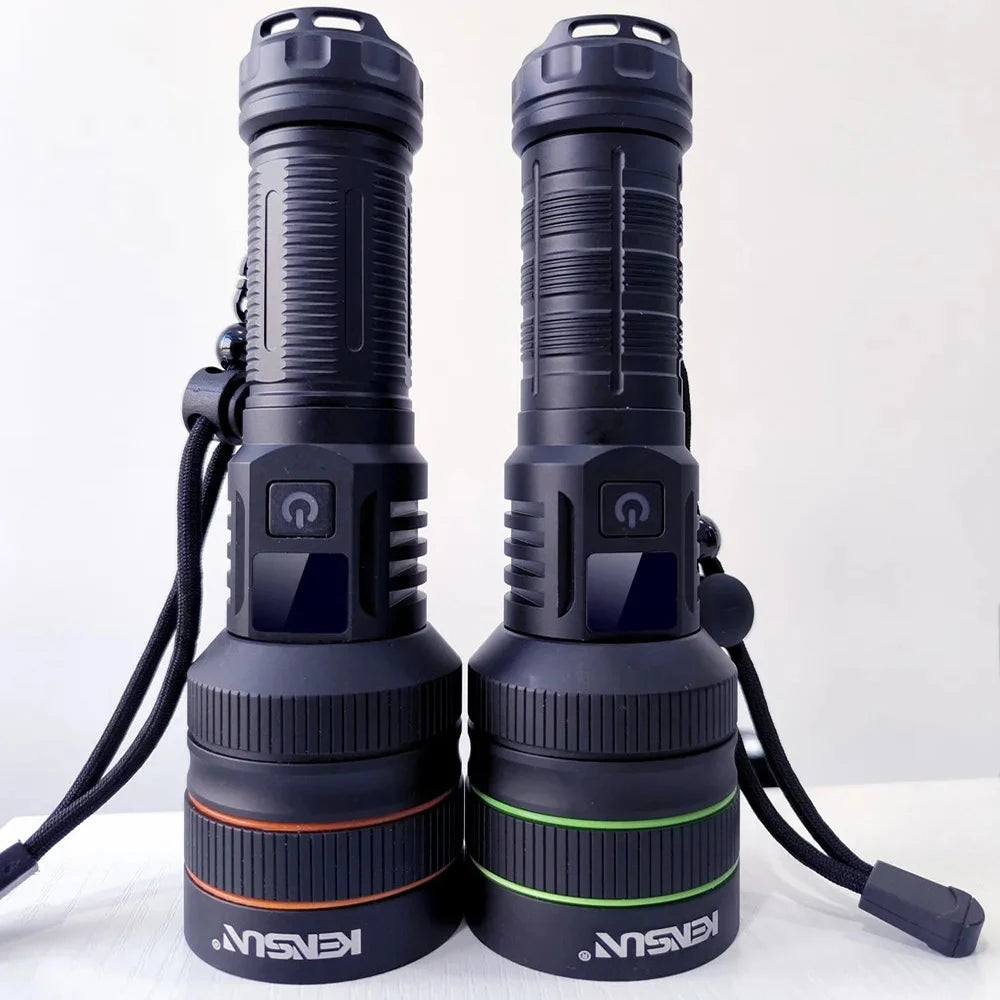 Linterna LED de alta potencia , lámpara de alcance súper larga y recargable por USB