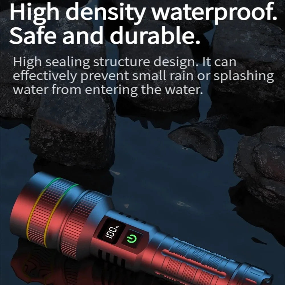 Linterna LED de alta potencia , lámpara de alcance súper larga y recargable por USB