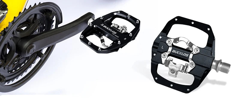 BUCKLOS Pedals MTB Bike Flat Pedal Platform Bearing Dual Function Fit SPD System Aluminum Alloy Mountain Bike Pedal Bicycle Part