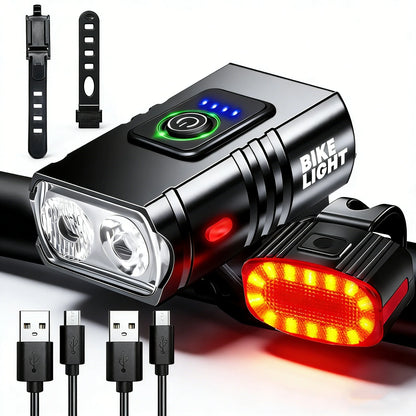 USB Rechargeable Bicycle Lights Bike Safety Warning Lamp Outdoor Waterproof Cycling Flashlight For Mountain And Road Bikes