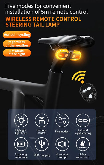 Bike Turn Signal Rear Light LED Bicycle Lamp USB Rechargeable Bike Wireless Lights Back MTB Tail Light Bike Accessories