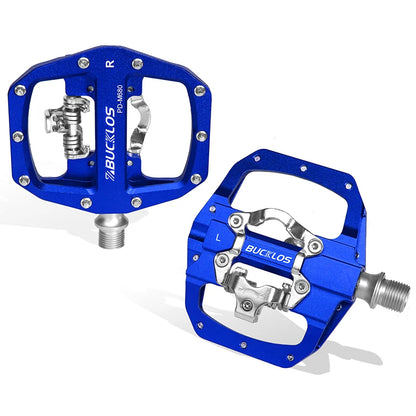 BUCKLOS Pedals MTB Bike Flat Pedal Platform Bearing Dual Function Fit SPD System Aluminum Alloy Mountain Bike Pedal Bicycle Part