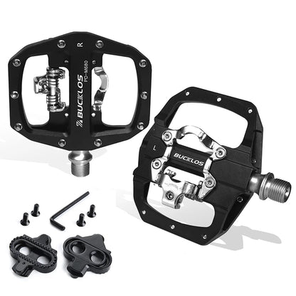 BUCKLOS Pedals MTB Bike Flat Pedal Platform Bearing Dual Function Fit SPD System Aluminum Alloy Mountain Bike Pedal Bicycle Part