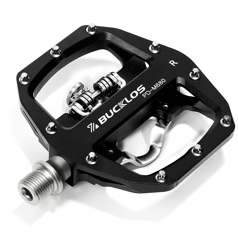 BUCKLOS Pedals MTB Bike Flat Pedal Platform Bearing Dual Function Fit SPD System Aluminum Alloy Mountain Bike Pedal Bicycle Part
