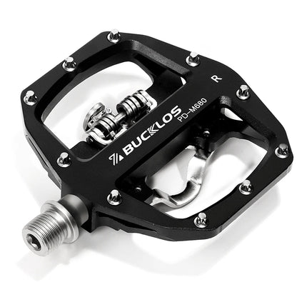 BUCKLOS Pedals MTB Bike Flat Pedal Platform Bearing Dual Function Fit SPD System Aluminum Alloy Mountain Bike Pedal Bicycle Part