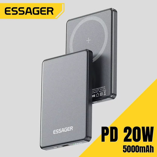 Essager Cargadori nalámbrico fino magnético, 20W, 5000mAh, Magsafe para iPhone