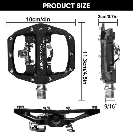 BUCKLOS Pedals MTB Bike Flat Pedal Platform Bearing Dual Function Fit SPD System Aluminum Alloy Mountain Bike Pedal Bicycle Part