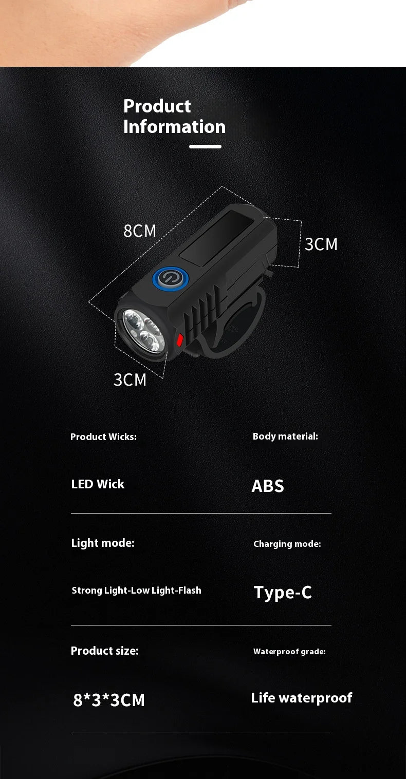 Cycling Bicycle Light With USB Charging Night Riding Headlight For Outdoor Cycling, Long-lasting Warning Light Mountain Bike