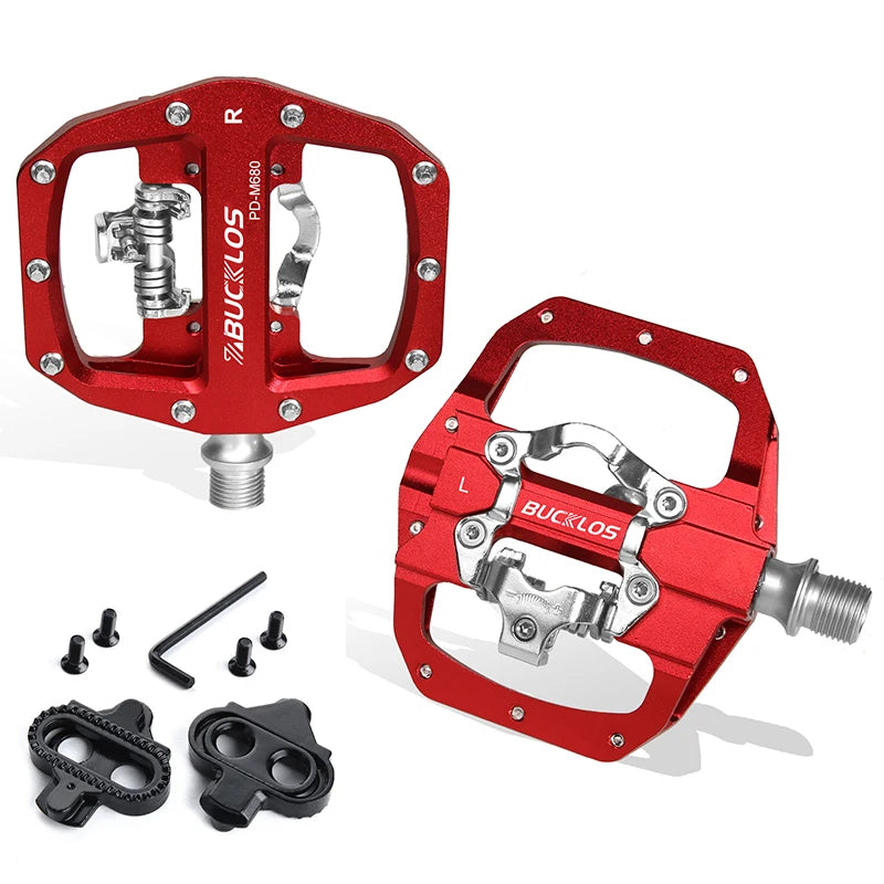 BUCKLOS Pedals MTB Bike Flat Pedal Platform Bearing Dual Function Fit SPD System Aluminum Alloy Mountain Bike Pedal Bicycle Part