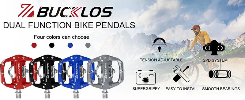 BUCKLOS Pedals MTB Bike Flat Pedal Platform Bearing Dual Function Fit SPD System Aluminum Alloy Mountain Bike Pedal Bicycle Part
