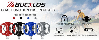 BUCKLOS Pedals MTB Bike Flat Pedal Platform Bearing Dual Function Fit SPD System Aluminum Alloy Mountain Bike Pedal Bicycle Part