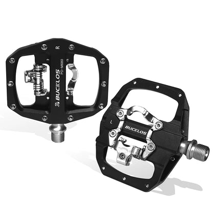 BUCKLOS Pedals MTB Bike Flat Pedal Platform Bearing Dual Function Fit SPD System Aluminum Alloy Mountain Bike Pedal Bicycle Part