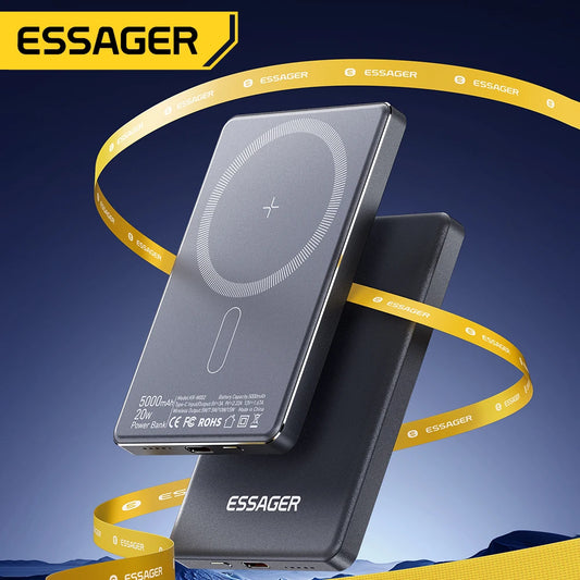 Essager Cargadori nalámbrico fino magnético, 20W, 5000mAh, Magsafe para iPhone